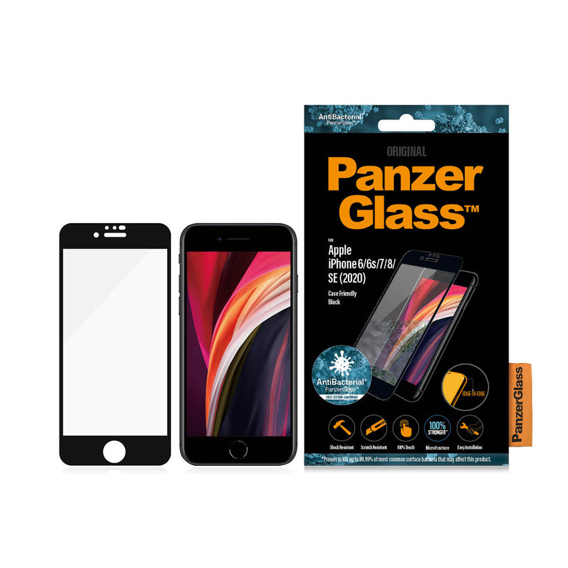 PanzerGlass Pro E2E Super+ Case Friendly - szkło do iPhone 6 7 8 SE 2020 SE 2022 czarna ramka