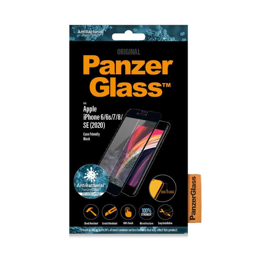 PanzerGlass Pro E2E Super+ Case Friendly - szkło do iPhone 6 7 8 SE 2020 SE 2022 czarna ramka