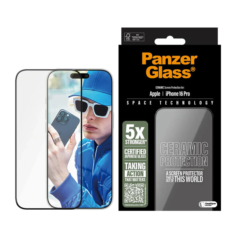 PanzerGlass Ceramic Screen Protector Ultra Wide Fit - szkło ceramiczne do iPhone 16 Pro czarna ramka