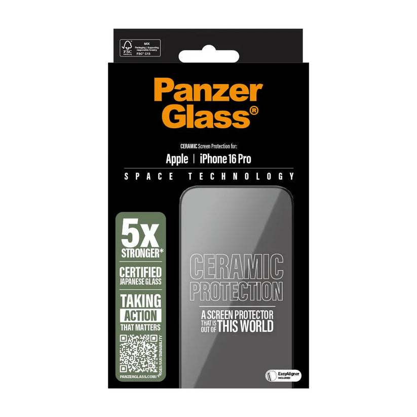 PanzerGlass Ceramic Screen Protector Ultra Wide Fit - szkło ceramiczne do iPhone 16 Pro czarna ramka