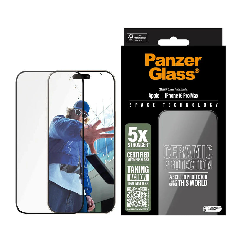 PanzerGlass Ceramic Screen Protector Ultra Wide Fit - szkło ceramiczne do iPhone 16 Pro Max czarna ramka