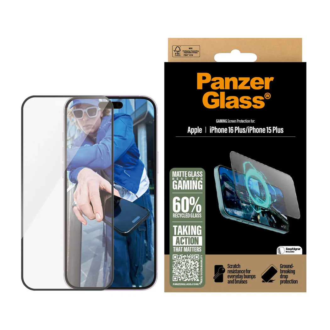 PanzerGlass Gaming Screen Protector Ultra-Wide Fit - szkło do iPhone 15 Plus 16 Plus czarna ramka