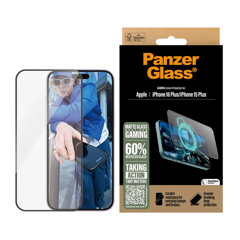 PanzerGlass Gaming Screen Protector Ultra-Wide Fit - szkło do iPhone 15 Plus 16 Plus czarna ramka