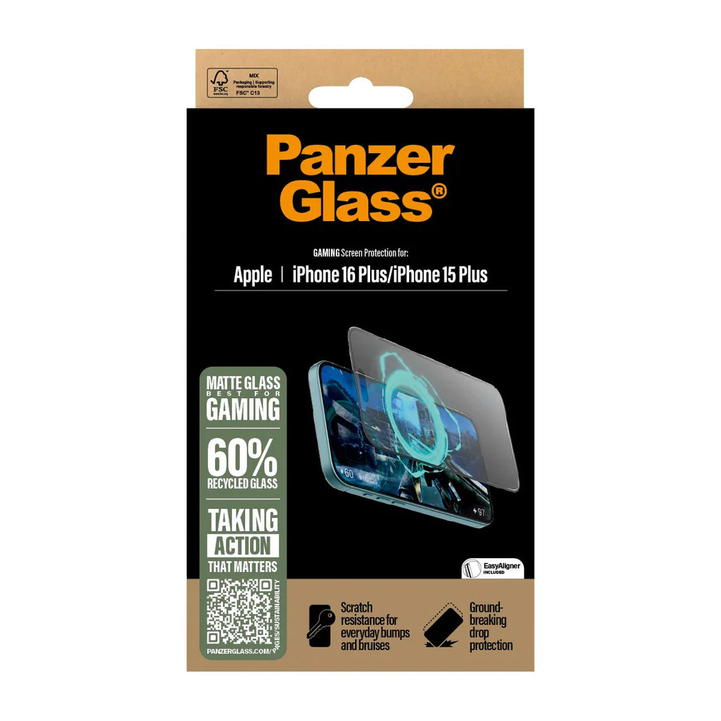 PanzerGlass Gaming Screen Protector Ultra-Wide Fit - szkło do iPhone 15 Plus 16 Plus czarna ramka