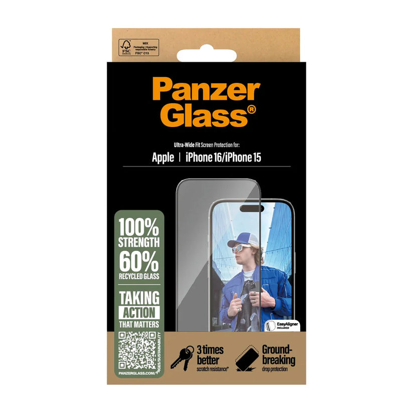 PanzerGlass Screen Protector Ultra-Wide Fit - szkło do iPhone 15 16 czarna ramka