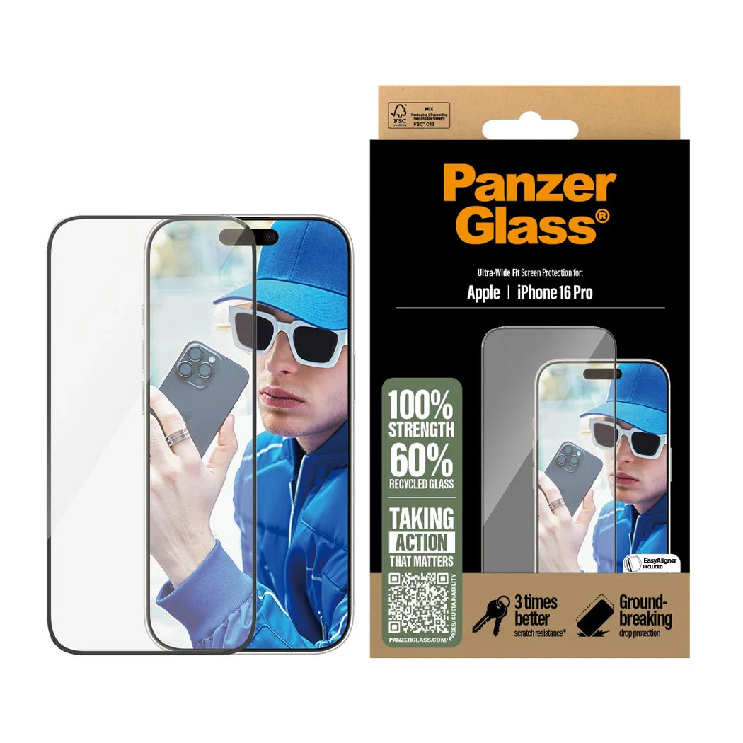 PanzerGlass Screen Protector Ultra-Wide Fit - szkło do iPhone 16 Pro czarna ramka