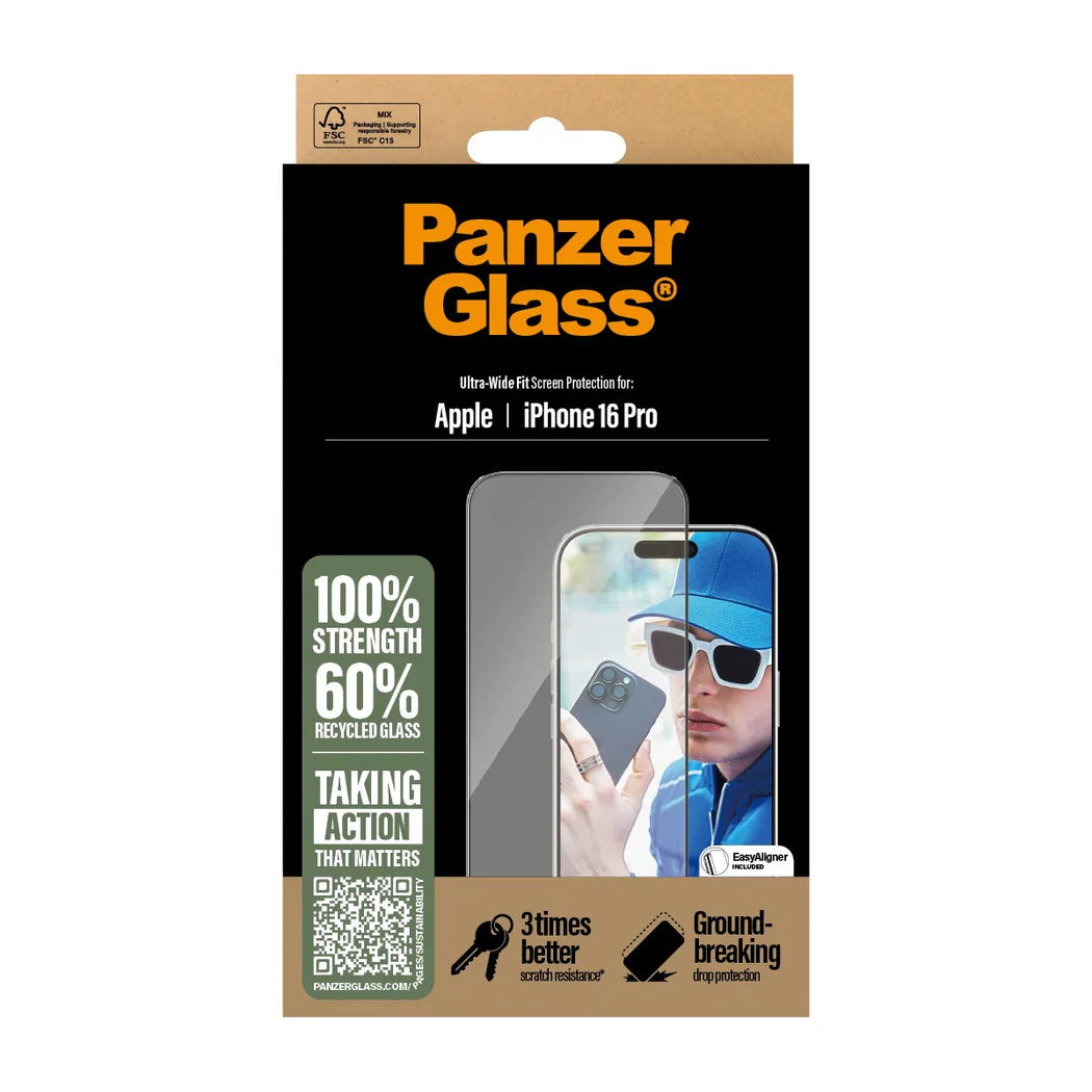 PanzerGlass Screen Protector Ultra-Wide Fit - szkło do iPhone 16 Pro czarna ramka