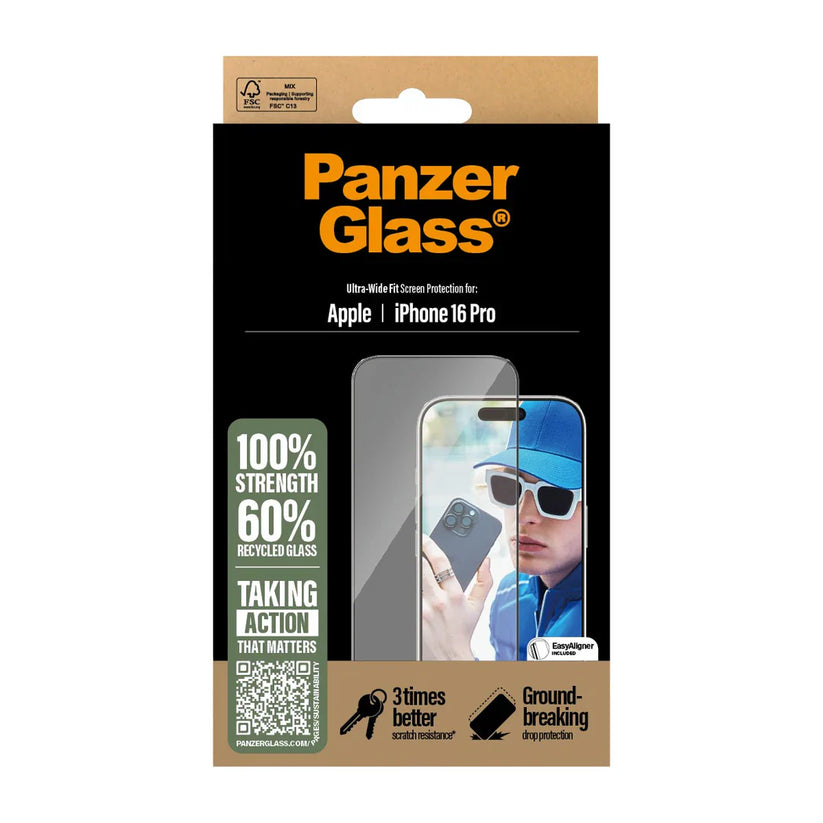 PanzerGlass Screen Protector Ultra-Wide Fit - szkło do iPhone 16 Pro czarna ramka