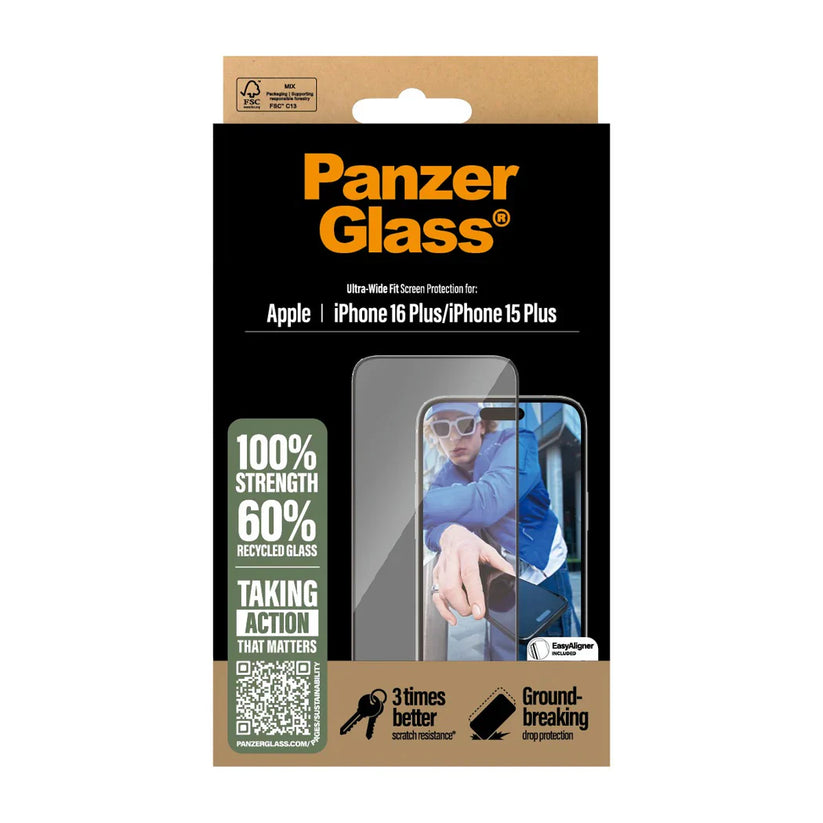 PanzerGlass Screen Protector Ultra-Wide Fit - szkło do iPhone 15 Plus 16 Plus czarna ramka