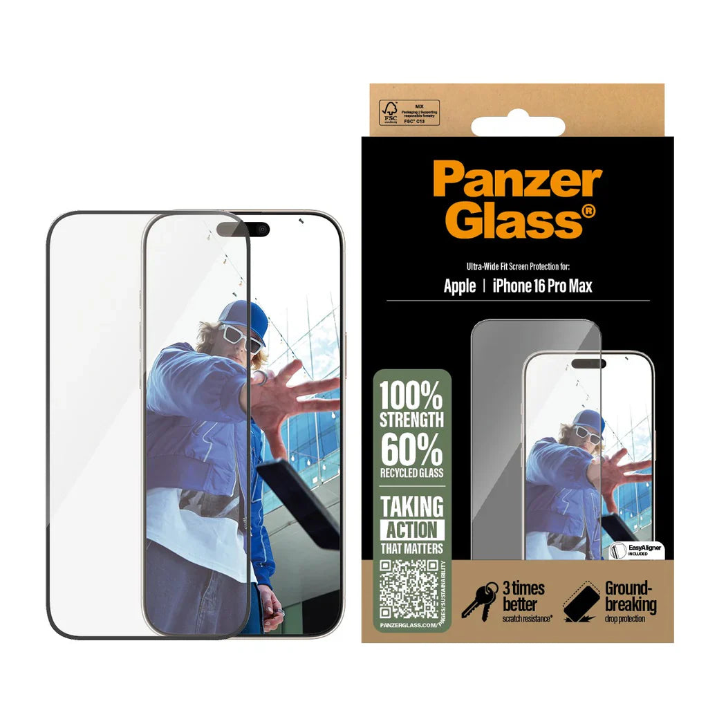 PanzerGlass Screen Protector Ultra-Wide Fit - szkło do iPhone 16 Pro Max czarna ramka