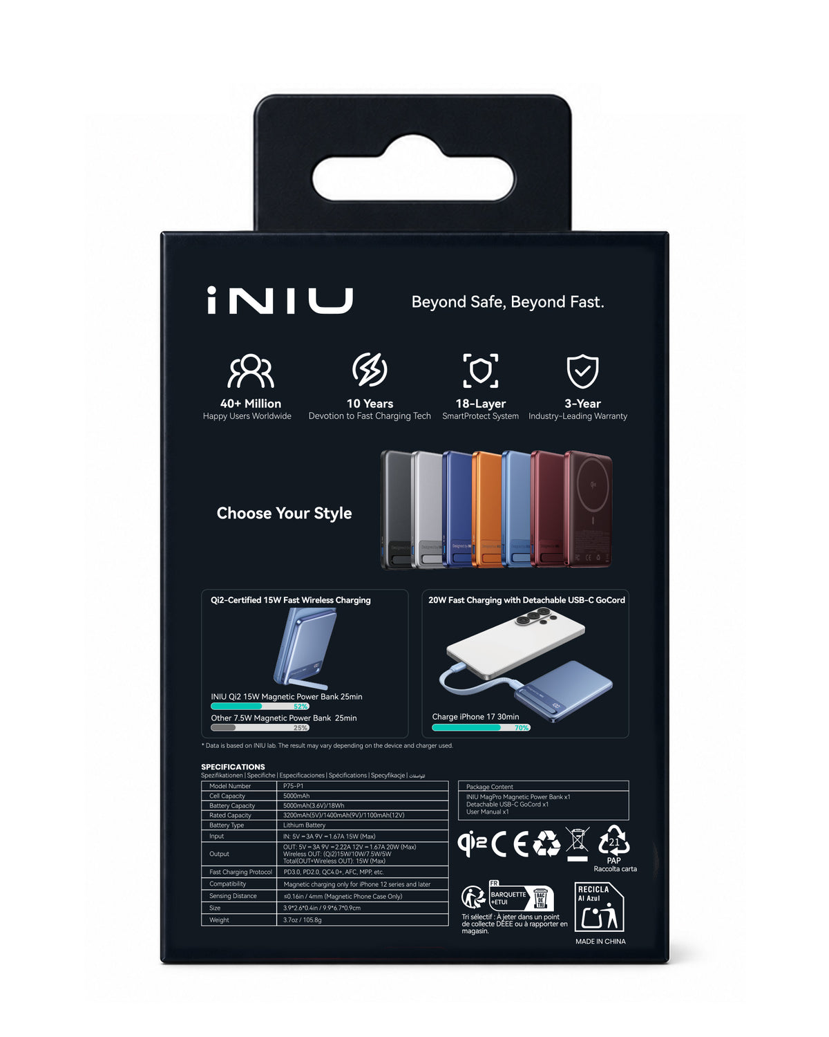 INIU Powerbank MagPro Slim - magnetyczny powerbank bezprzewodowy 5000mAh light blue