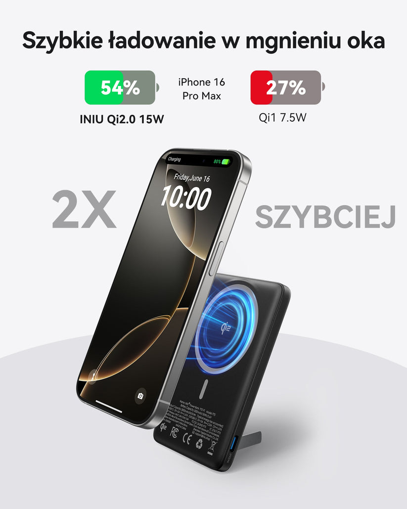 INIU Powerbank MagPro Slim - magnetyczny powerbank bezprzewodowy 5000mAh czarny