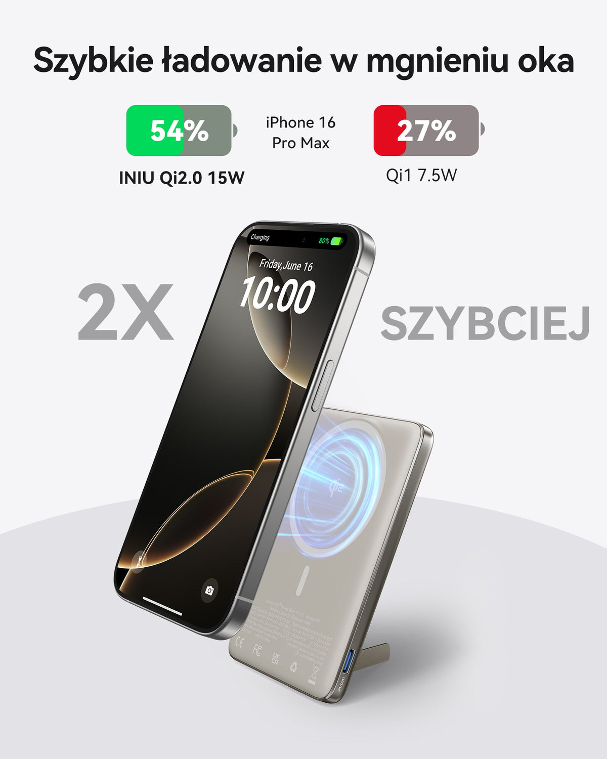 INIU Powerbank MagPro Slim - magnetyczny powerbank bezprzewodowy 5000mAh tytan