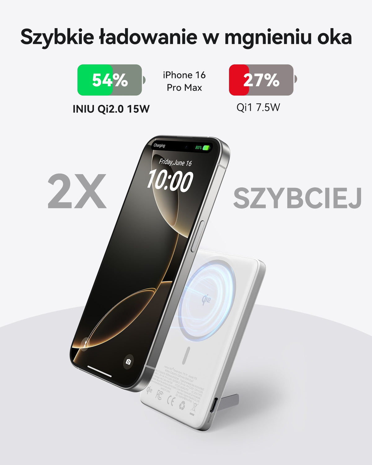 INIU Powerbank MagPro Slim - magnetyczny powerbank bezprzewodowy 5000mAh srebrny