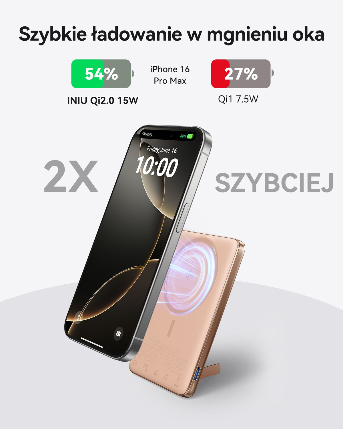 INIU Powerbank MagPro Slim - magnetyczny powerbank bezprzewodowy 5000mAh tytan pustynny