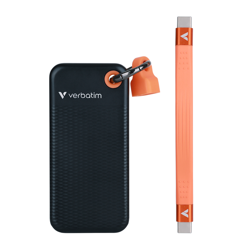 Verbatim Pocket - dysk zewnętrzny SSD 1TB z kablem USB-C 3.2 gen. 2 czarny pomarańczowy