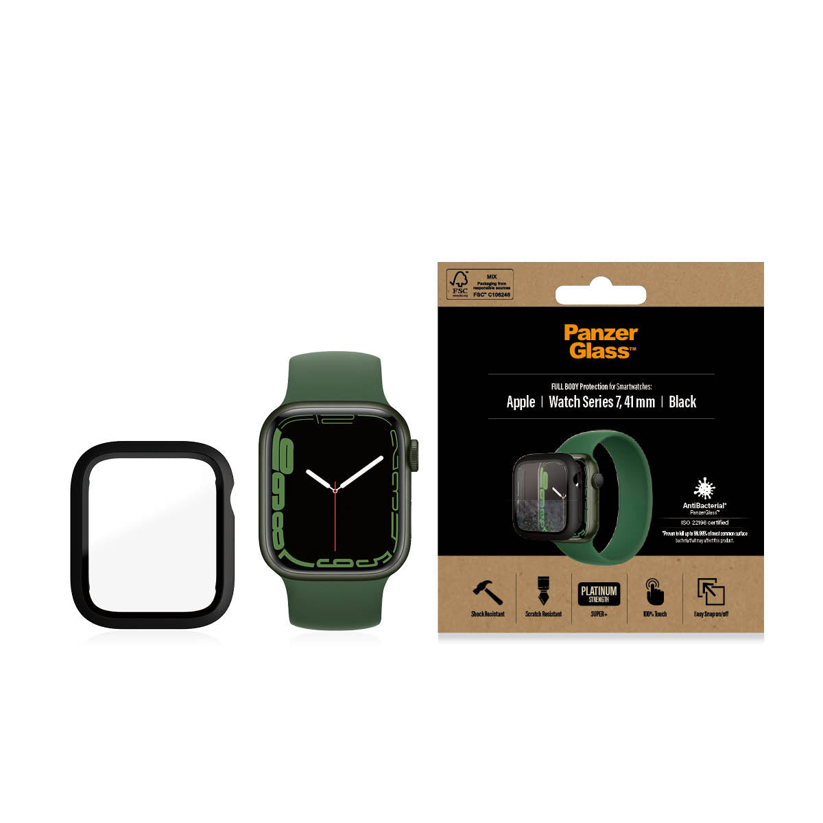 PanzerGlass Full Body - szkło antybakteryjne full body do Apple Watch 7 8 41mm czarna ramka
