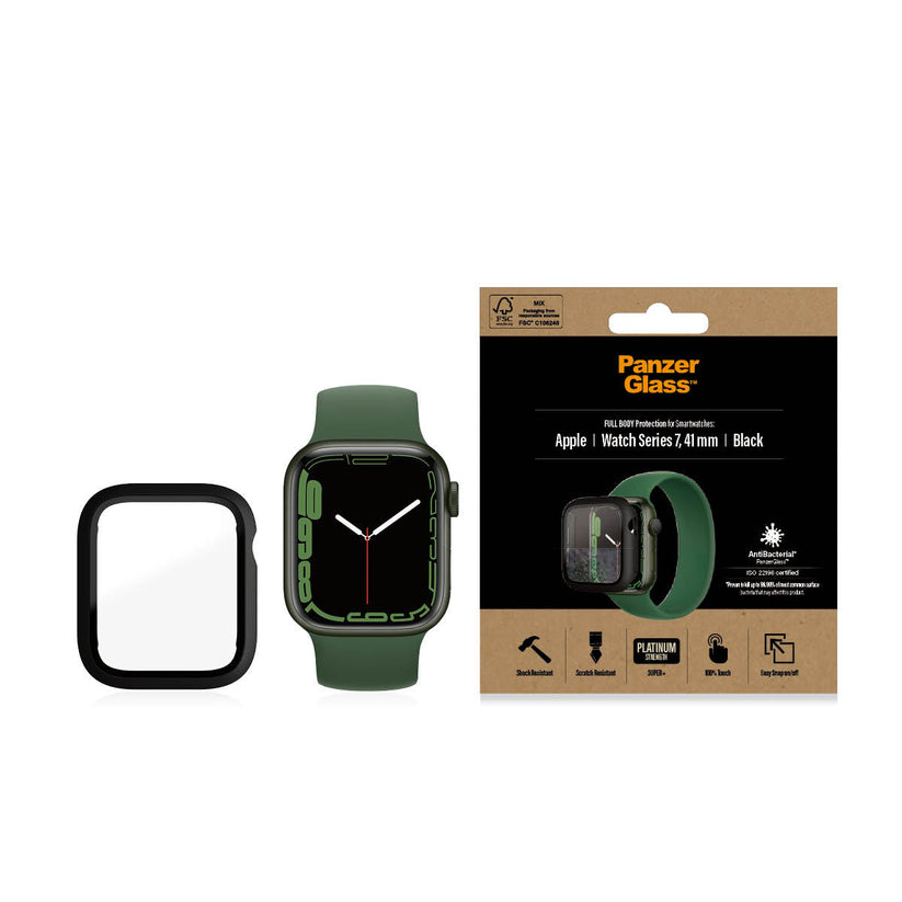 PanzerGlass Full Body - szkło antybakteryjne full body do Apple Watch 7 8 41mm czarna ramka