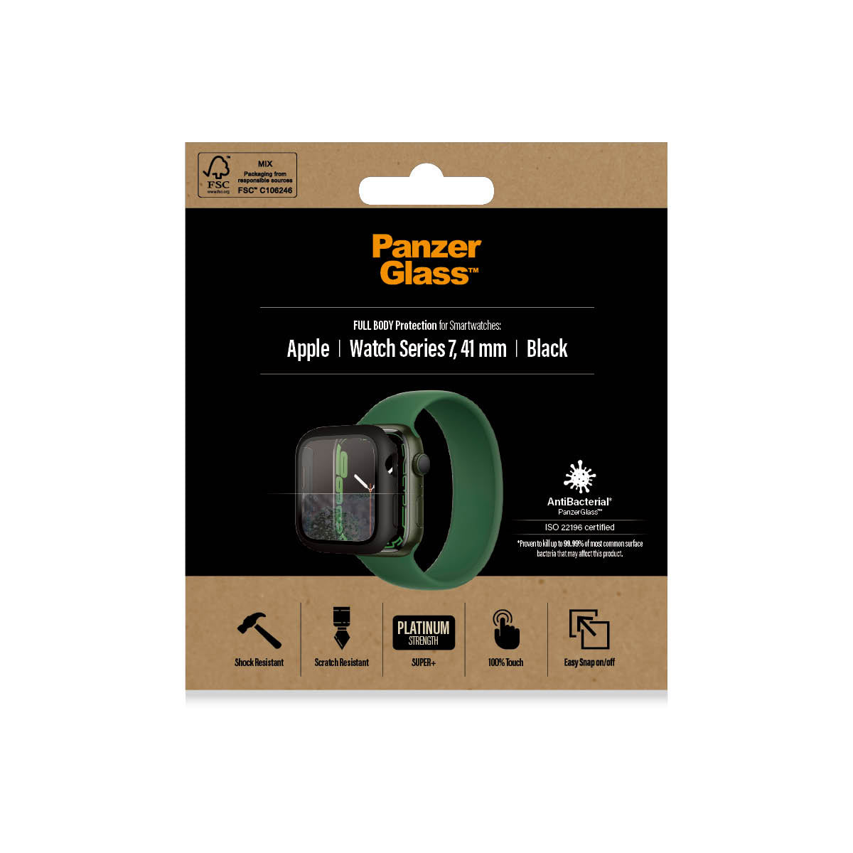 PanzerGlass Full Body - szkło antybakteryjne full body do Apple Watch 7 8 41mm czarna ramka