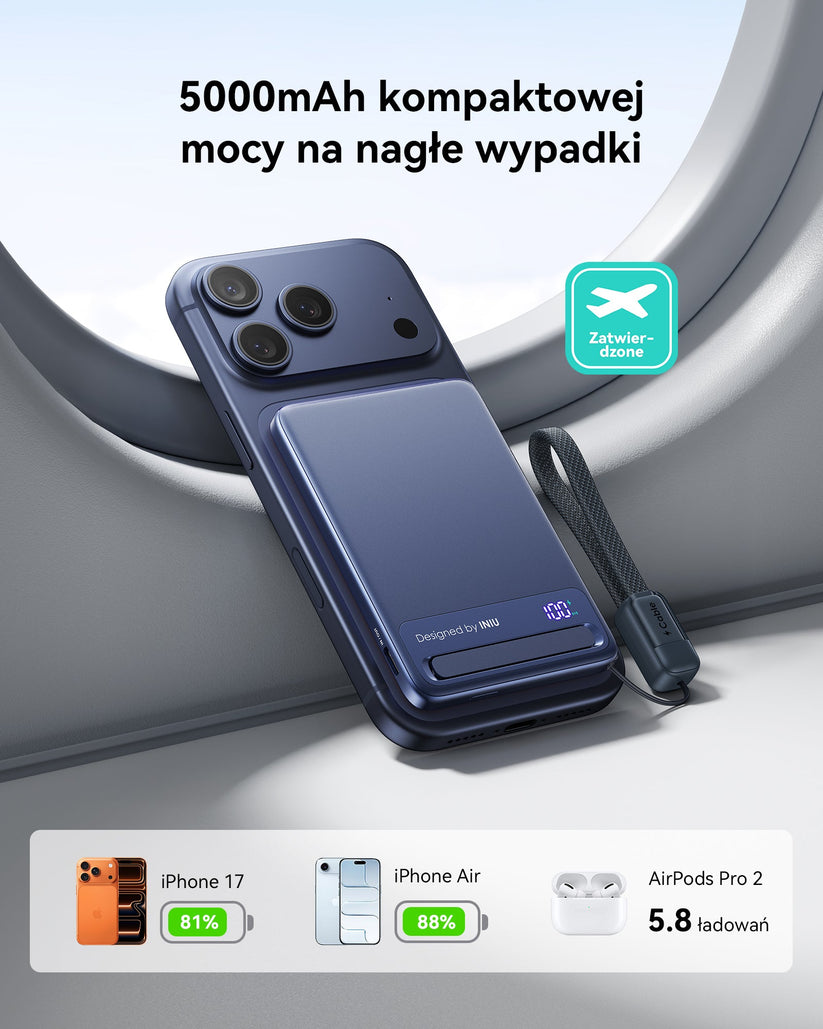 INIU Powerbank MagPro Slim - magnetyczny powerbank bezprzewodowy 5000mAh niebieski