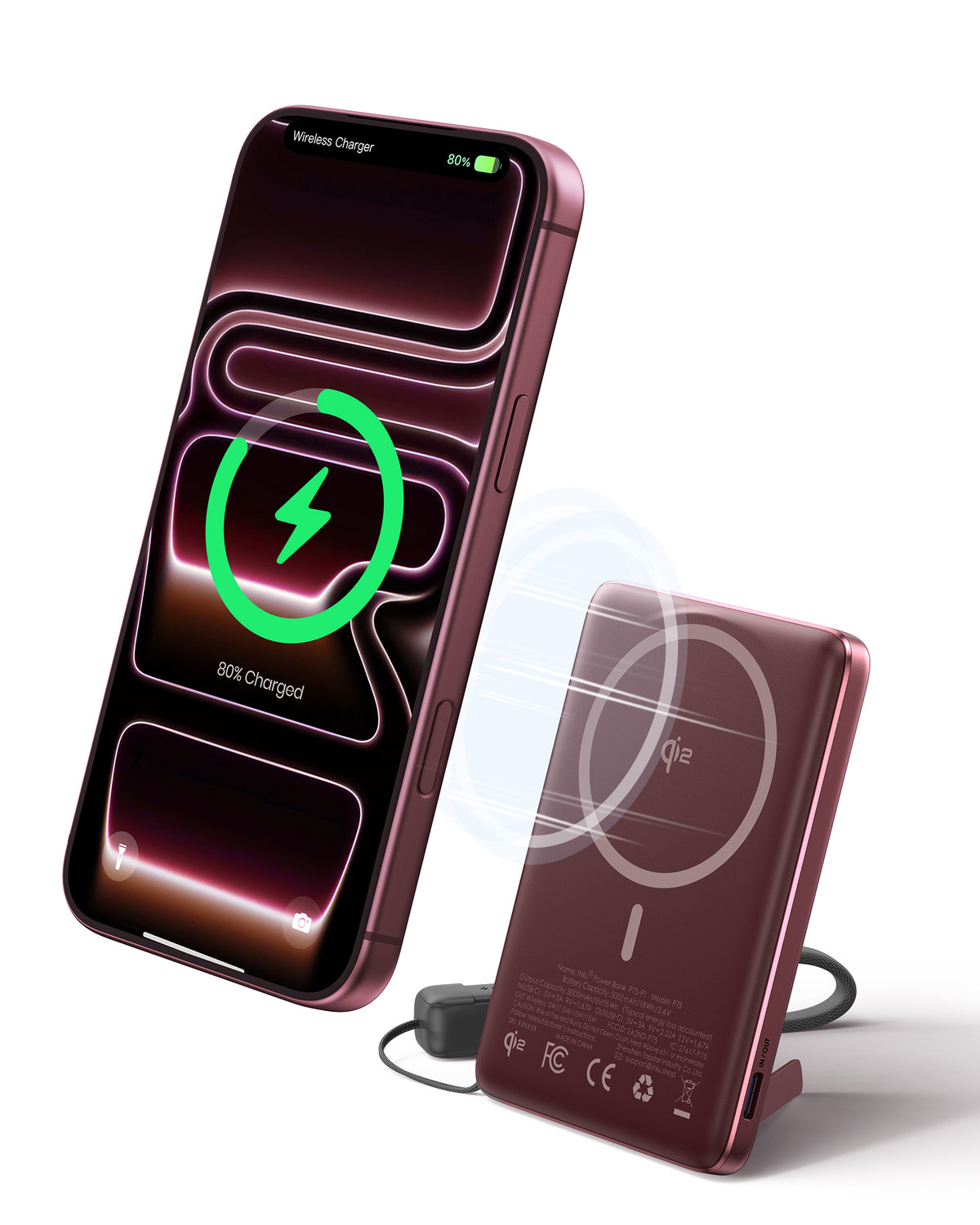 INIU Powerbank MagPro Slim - magnetyczny powerbank bezprzewodowy 5000mAh cherry red