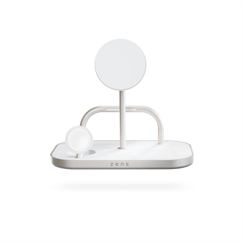 ZENS 4-1 Wireless Charger 60W - bezprzewodowa ładowarka Qi2 do trzech urządzeń (60W), z możliwością ładowania czwartego urządzenia przez kabel biała