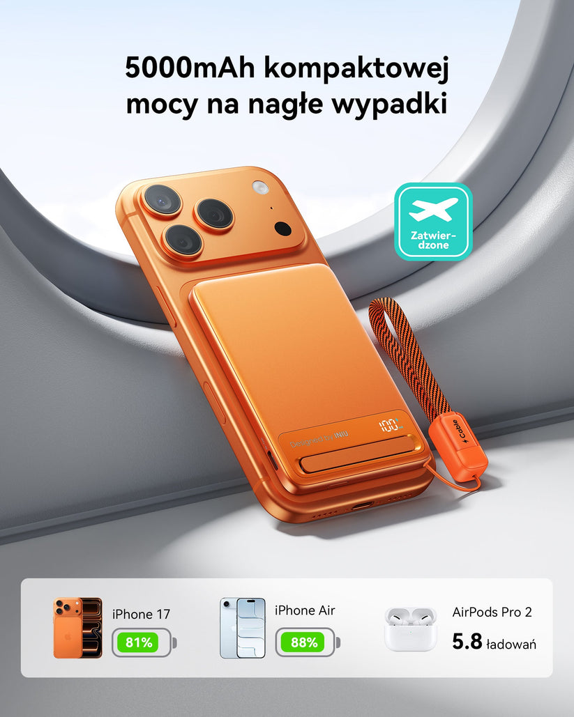 INIU Powerbank MagPro Slim - magnetyczny powerbank bezprzewodowy 5000mAh pomarańczowy