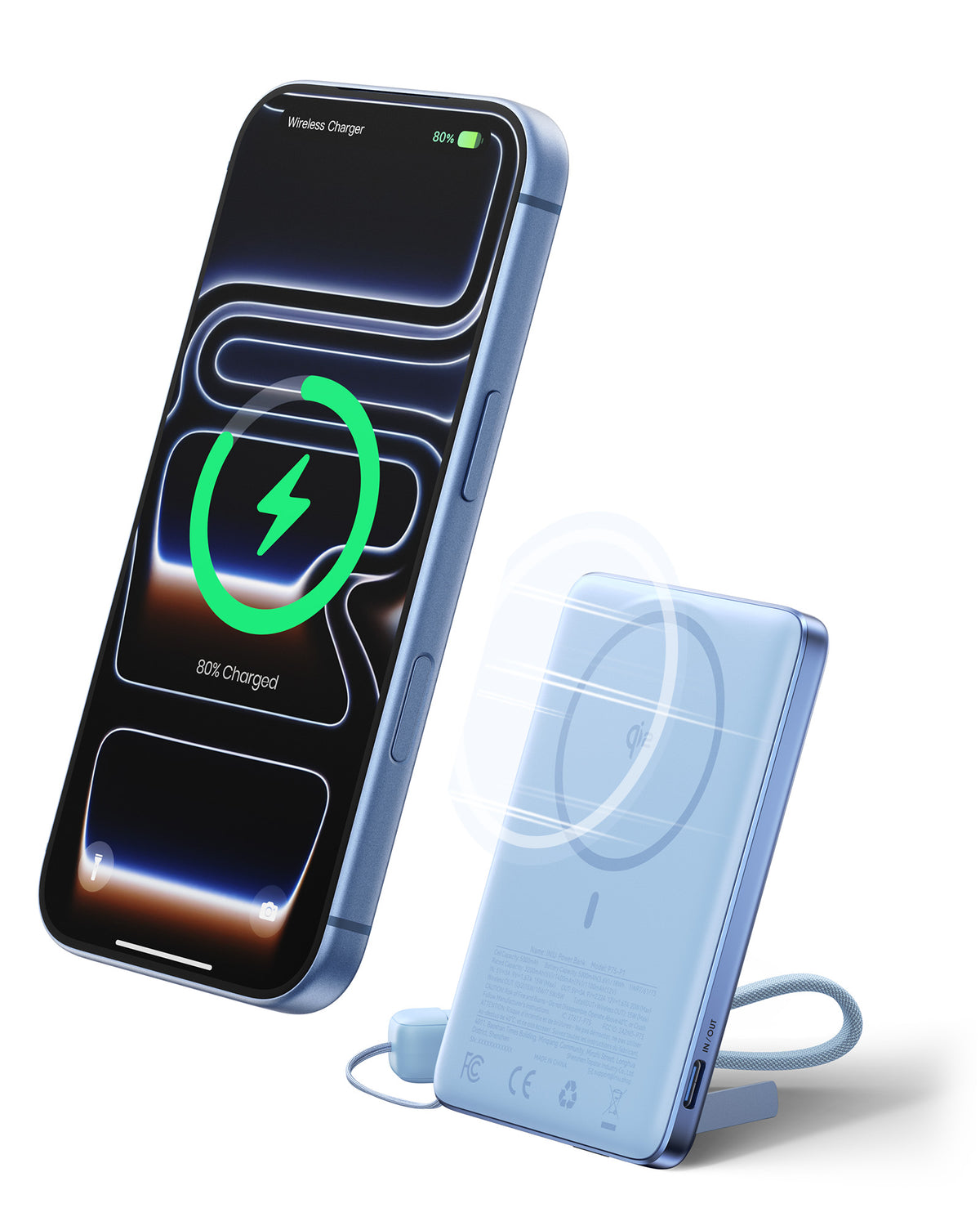 INIU Powerbank MagPro Slim - magnetyczny powerbank bezprzewodowy 5000mAh light blue