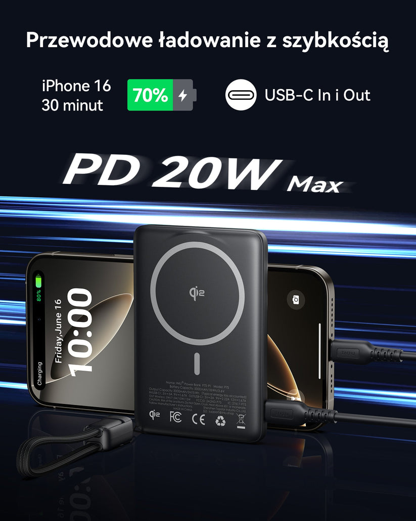 INIU Powerbank MagPro Slim - magnetyczny powerbank bezprzewodowy 5000mAh czarny