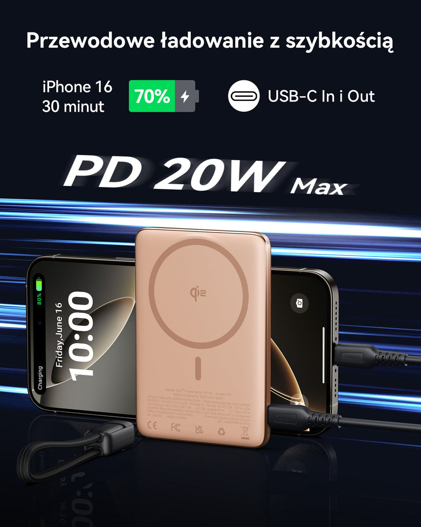 INIU Powerbank MagPro Slim - magnetyczny powerbank bezprzewodowy 5000mAh tytan pustynny