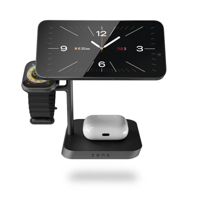 ZENS Office Charger Pro 3 - ładowarka bezprzewodowa Qi2 25W do trzech urządzeń kompatybilna z MagSafe czarna