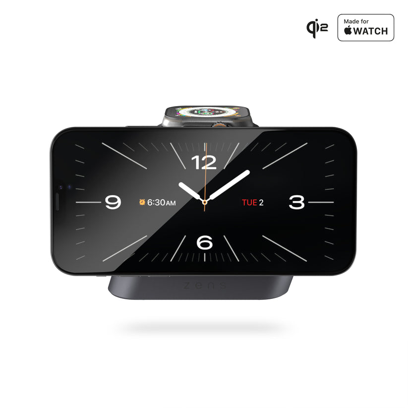 ZENS Nightstand Charger Pro 2 - ładowarka bezprzewodowa Qi2 15W do dwóch urządzeń kompatybilna z MagSafe czarna
