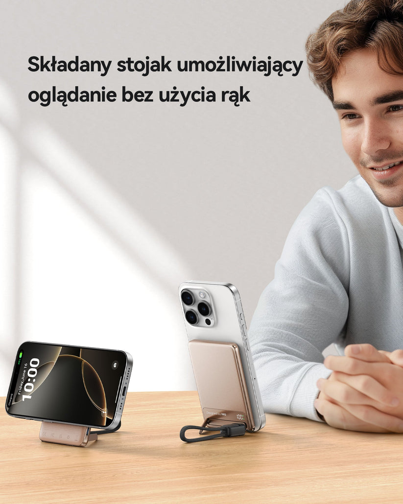 INIU Powerbank MagPro Slim - magnetyczny powerbank bezprzewodowy 5000mAh tytan pustynny