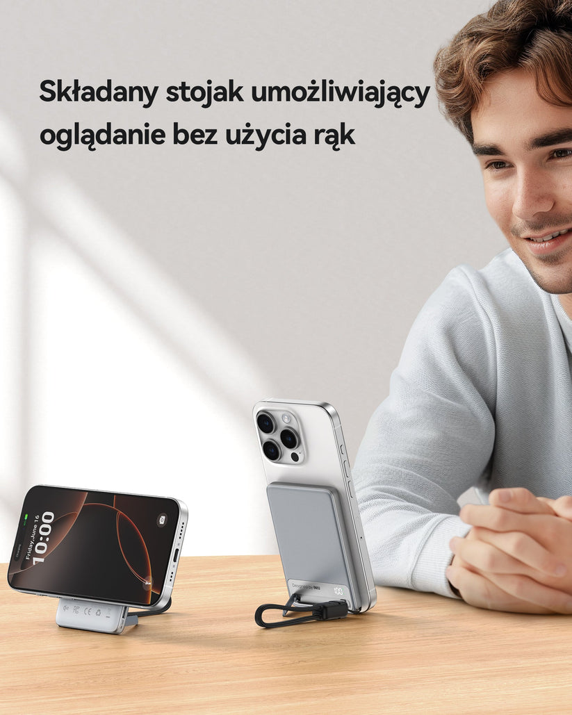 INIU Powerbank MagPro Slim - magnetyczny powerbank bezprzewodowy 5000mAh srebrny