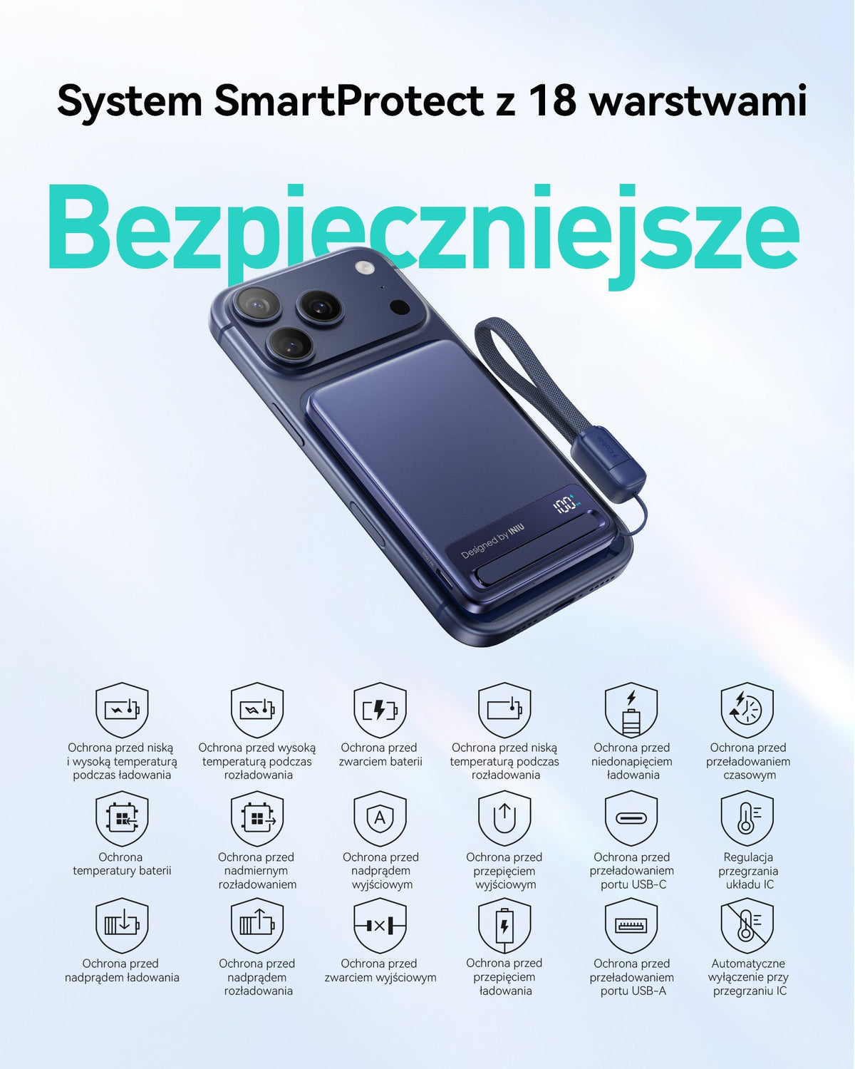 INIU Powerbank MagPro Slim - magnetyczny powerbank bezprzewodowy 5000mAh niebieski