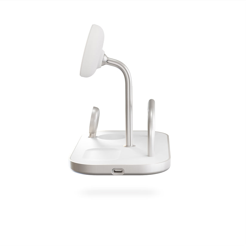 ZENS 4-1 Wireless Charger 60W - bezprzewodowa ładowarka Qi2 do trzech urządzeń (60W), z możliwością ładowania czwartego urządzenia przez kabel biała
