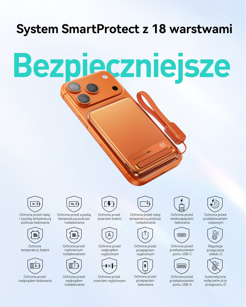 INIU Powerbank MagPro Slim - magnetyczny powerbank bezprzewodowy 5000mAh pomarańczowy