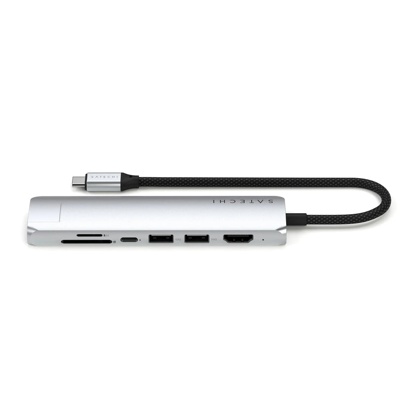 Satechi 7-in-1 USB-C Slim Multiport Adapter with Ethernet - adapter USB-C (USB-C PD, 2x USB-A, HDMI 4K, Ethernet, czytnik kart micro SD) srebrny