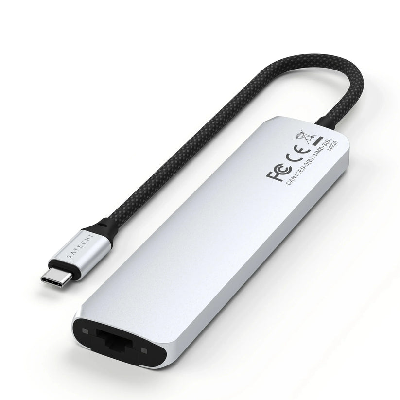 Satechi 7-in-1 USB-C Slim Multiport Adapter with Ethernet - adapter USB-C (USB-C PD, 2x USB-A, HDMI 4K, Ethernet, czytnik kart micro SD) srebrny