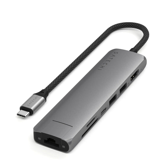 Satechi 7-in-1 USB-C Slim Multiport Adapter with Ethernet - adapter USB-C (USB-C PD, 2x USB-A, HDMI 4K, Ethernet, czytnik kart micro SD) space grey