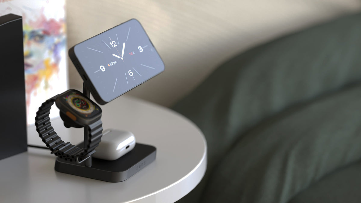 ZENS Office Charger Pro 3 - ładowarka bezprzewodowa Qi2 25W do trzech urządzeń kompatybilna z MagSafe czarna