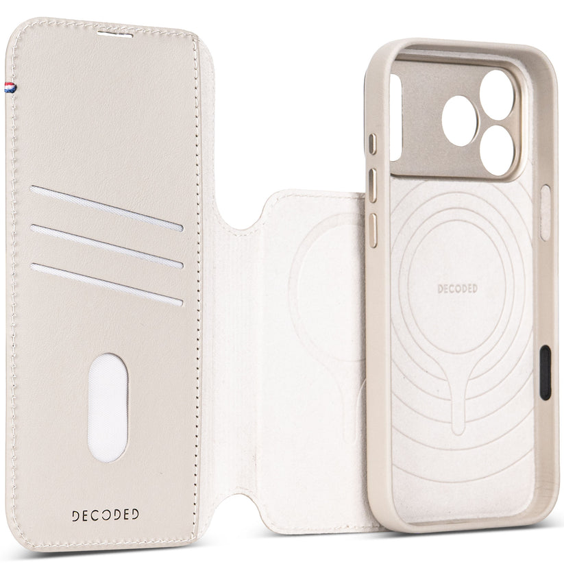 Decoded Leather Detachable Wallet - skórzana obudowa ochronna do iPhone 18 Pro kompatybilna z MagSafe beżowa