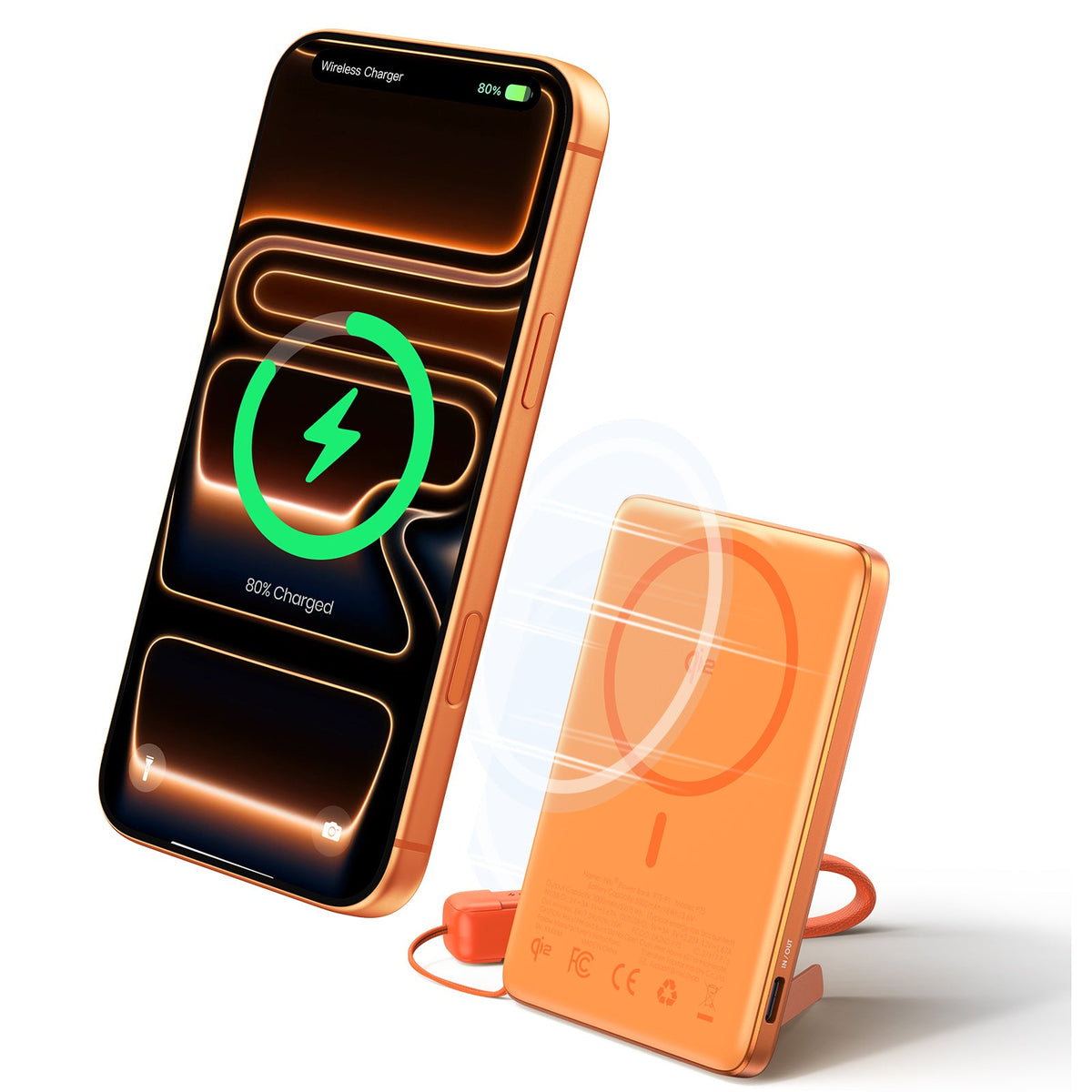 INIU Powerbank MagPro Slim - magnetyczny powerbank bezprzewodowy 5000mAh pomarańczowy