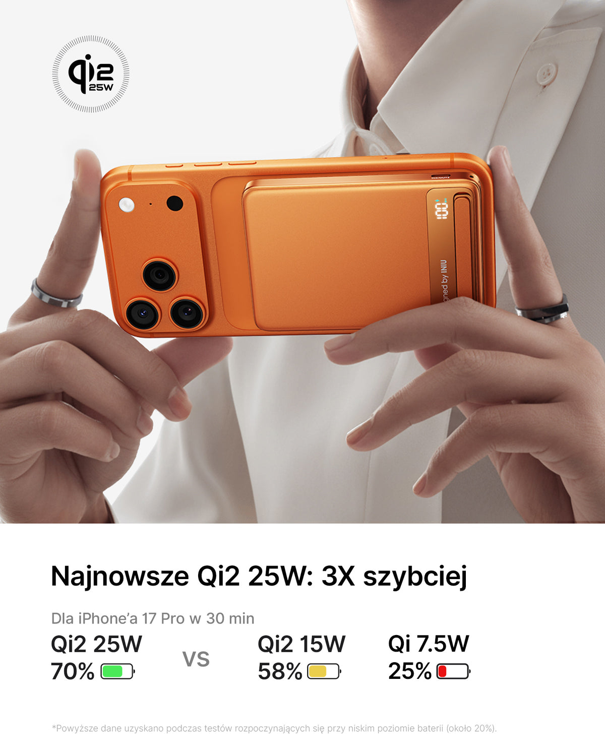 INIU Powerbank MagPro Slim - magnetyczny powerbank bezprzewodowy Qi 2.2 10 000mAh pomarańczowy