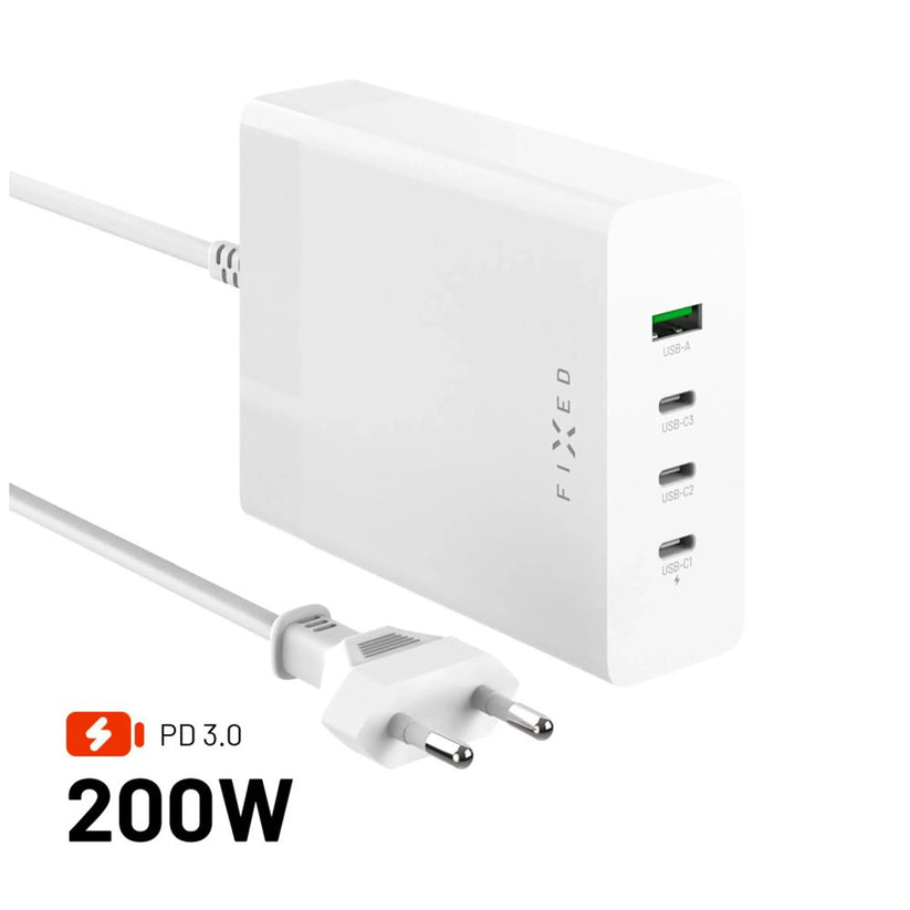 Fixed Charging Station - ładowarka sieciowa GaN USB-Cx3, USB-Ax1 200W biała
