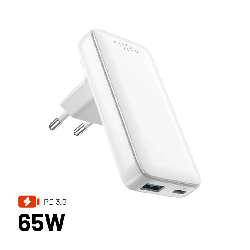 FIXED Slim GaN Travel Charger - ładowarka GaN USB-A USB-C 65W biała