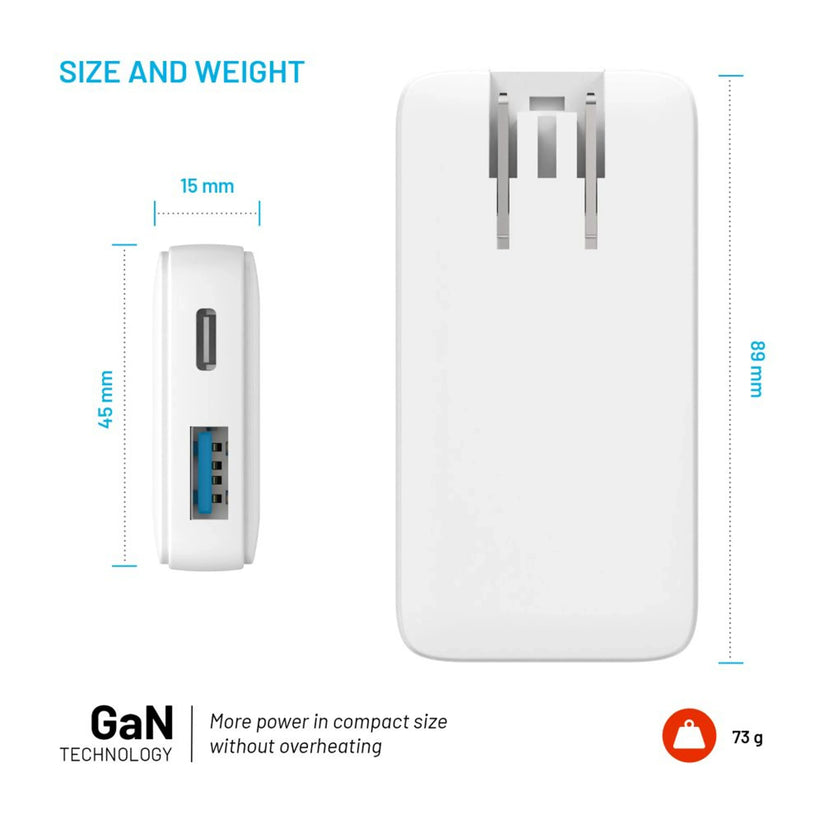 FIXED Slim GaN Travel Charger - ładowarka GaN USB-A USB-C 65W biała