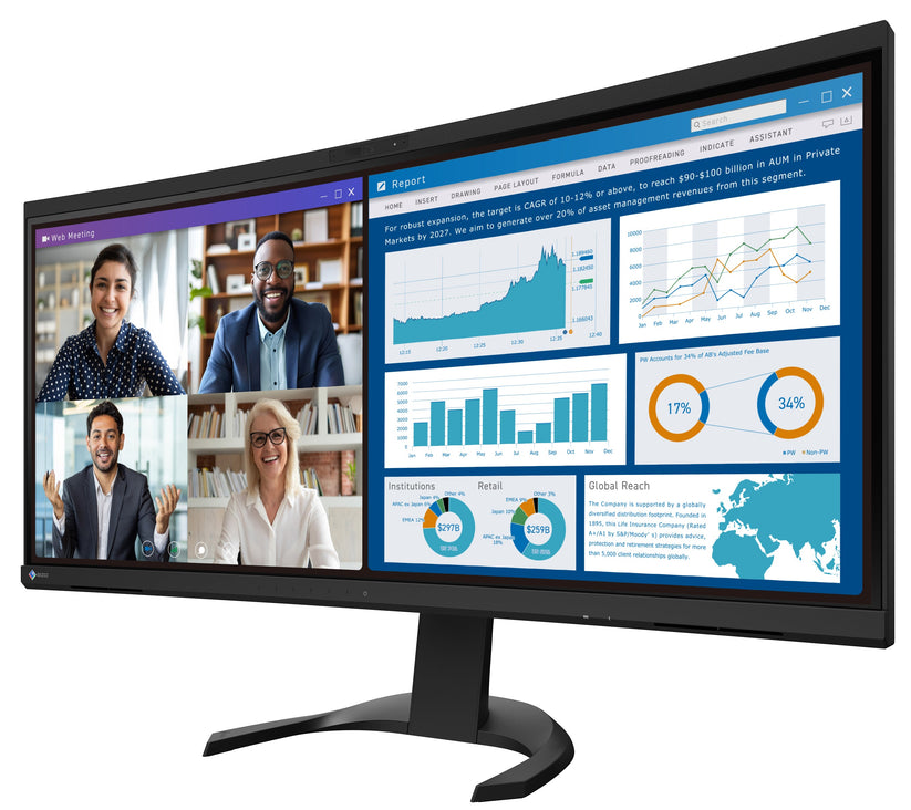 EIZO FlexScan EV3450XC-BK - monitor 34,1", 3440 x 1440 UWQHD, zakrzywiony, wbudowana kamera 21:9, czarny