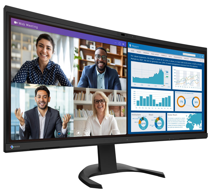 EIZO FlexScan EV3450XC-BK - monitor 34,1", 3440 x 1440 UWQHD, zakrzywiony, wbudowana kamera 21:9, czarny