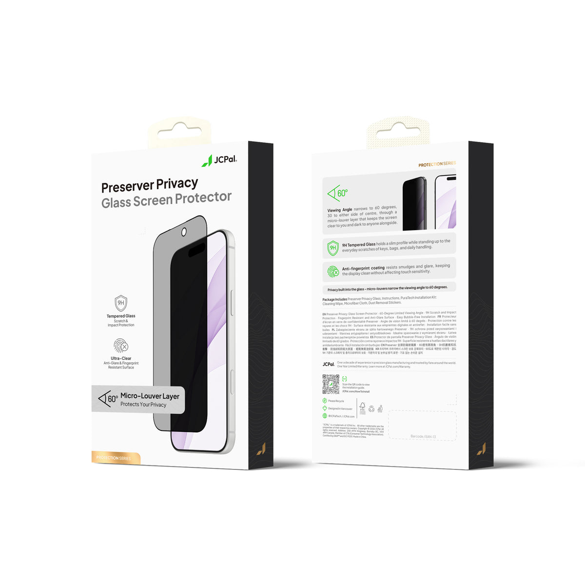 JCPal Preserver Privacy Tempered Glass Screen Protector - prywatyzujące szkło hartowane do iPhone 18 Pro